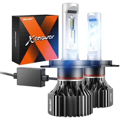SEALIGHT H4/9003/HB2 LED Headlight Bulbs 50000 Lumens 800% Brightness, X1 Dual High/Low Beam LED Headlights Conversion Kit, 6000K Xenon White, H4 Halogen Replacement, IP67 Waterproof, Pack of 2