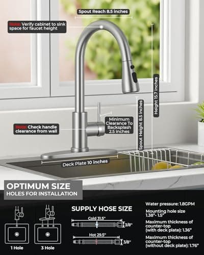 WEWE Pull-Down Kitchen Faucet with Sprayer 3 Modes, High Arc Stainless Steel with Brushed Nickel Finish, for 1 or 3 Hole Kitchen Sinks for Pot Filler, Farmhouse Bar Laundry — view 3