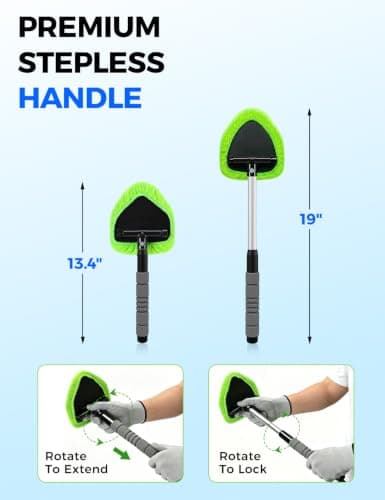 XINDELL Windshield Cleaner Tool – Car Interior Window Cleaning Kit with Extendable Handle & 4 Microfiber Pads, Auto Wiper Inside Windshield Brush for Car & Home Windows — view 2