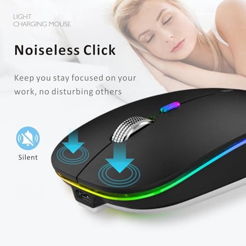 Uiosmuph LED Wireless Mouse, G12 Slim Rechargeable Silent Mouse, 2.4G Portable USB Optical Computer Mice with USB Receiver and Type C Adapter (Matte Black) — view 3