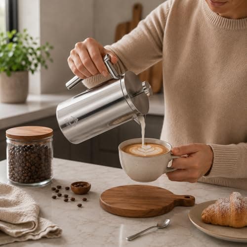 QNA French Press Coffee Maker, 34oz(1000ml)304 Stainless Steel, Double Wall — view 4