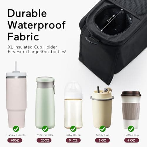 Momcozy Universal Stroller Organizer with Insulated Cup Holder Detachable Phone Bag & Shoulder Strap, Fits for Stroller Like Uppababy, Baby Jogger, Britax, BOB, Umbrella and Pet Stroller — view 3