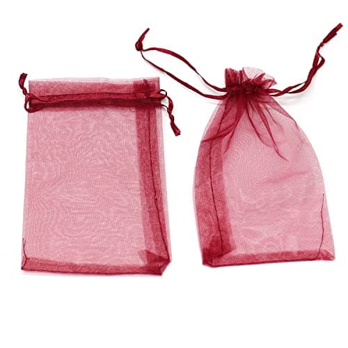 Bezall 100pcs Small Organza Bags 3x4 inch, Burgundy Drawstring Wedding Party Favor Bags Mesh Jewelry Gift Pouches Christmas Candy Bags — view 3