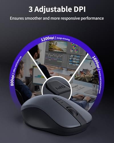 WL300 Bluetooth Mouse Silent Wireless Mice, Quiet Click, Cordless Computer Mouse with 6 Buttons, Sculpted Grip, Adjustable DPI for Laptop, PC, Mac, 18-Month Battery Life for Work or Travel ( Grey) — view 3