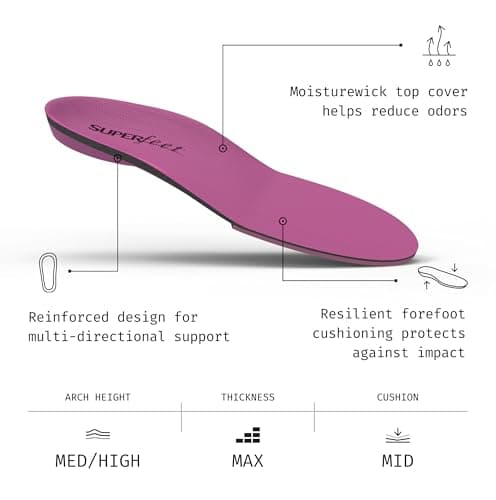 Superfeet All-Purpose Women's High Impact Support Insoles (Berry) for Active Lifestyle with High Arch Support - Size 6.5-8 Women — view 2