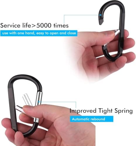 CampTek 12PCS Black Carabiner Caribeaner Clip,3" Large Aluminum D Ring Shape Carabeaner with 6PCS Keyring Keychain Hook — view 2
