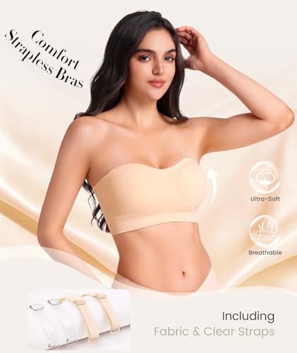Finduself Strapless Bras for Women Wireless Push Up Bandeau Bra with Strap