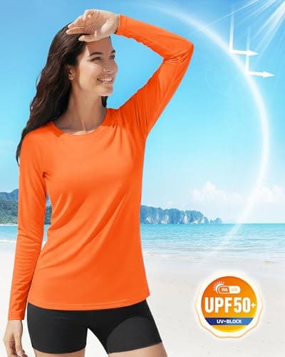 Boladeci Womens Workout Tops Long Sleeve Summer Shirts SPF Sun Protection Clothing Active Wear Hiking Running Gym Swimwear Orange Tshirt XS Rash Guard — view 2