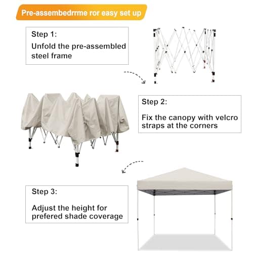 Canopy Tent 10X10 FT,Heavy Duty Sun Instant Shelter w/Adjustable Straight Leg Heights,Portable Pop Up Gazebo,Outdoor Patio Tents for Commercial,Camping,Garden,Beige — view 3
