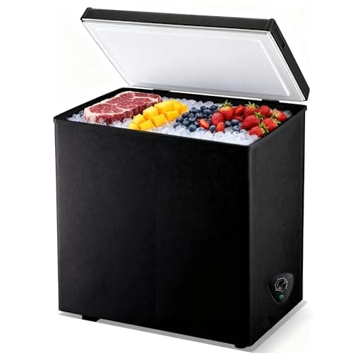 4.99 Cubic Feet Deep Chest Freezer Compact Freezers with Adjustable Thermostat Top Open Door Freezer Compressor Cooling with Rmovable Storage Basket for Home Kitchen Office and Bar (Black)
