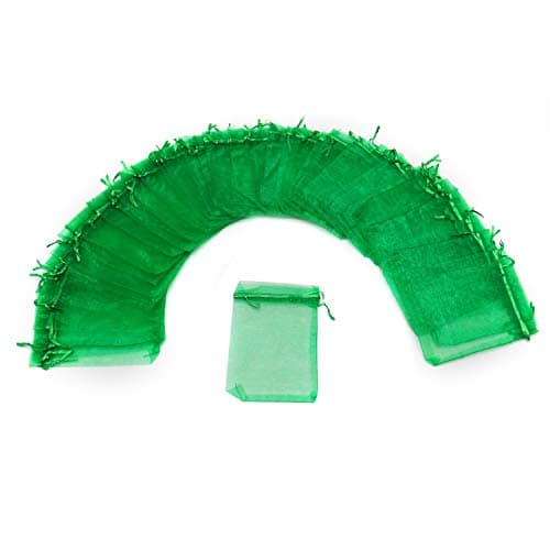 Bezall 100Pcs 3x4 Inch Green Organza Bags with Drawstring, Christmas Small Mesh Jewelry Gift Pouches Baby Shower Party Favor Bags