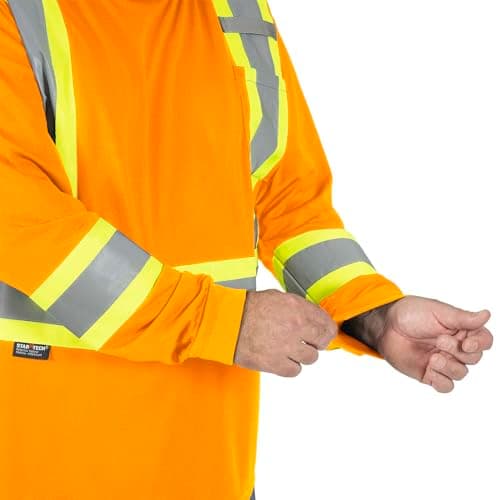 Pioneer Hi Vis Long Sleeve Safety Shirt - Breathable & Soft Work T-Shirt with Reflective Tape - Class 3 - Orange — view 9