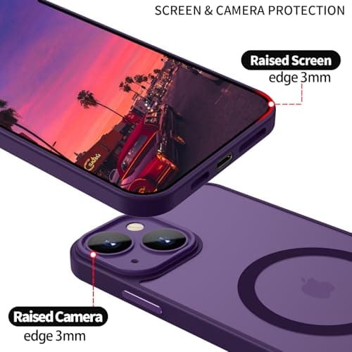 Phone Case for iPhone 14 Plus Case Compatible with MagSafe, YUANDMI Case for iPhone 14 Plus Magnetic Slim Thin Translucent Matte Back Shockproof Anti-Yellow Protective Cover Case Dark Purple