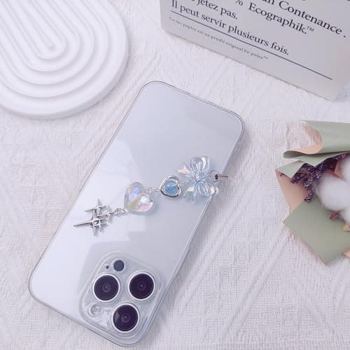 cioatu1-4PCS Cute Phone Charms Aesthetic Y2K Cell PhoneCharms Strap Strawberry Butterfly Star PhoneCharm Y2K Accessories for Bag Keychain Airpods Camera Pendants Decor (1x Blue Heart) — view 4