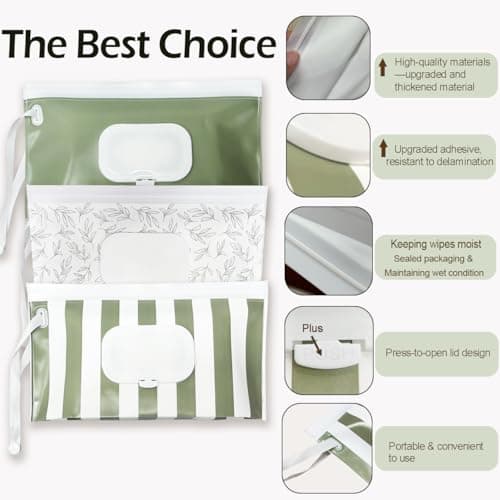Baby Wipe Holder,Wipe Dispenser, 3-Pack Portable Refillable Wipe Container,Reusable Travel Baby Wipes Case, Waterproof and Dustproof, Wipe Holder for Diaper (Green) — view 5
