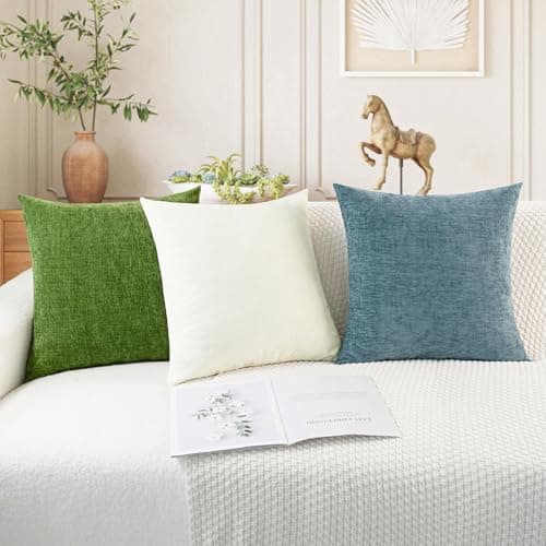 CaliTime Throw Pillow Covers Decorative 18 X 18 Inches Pack of 2 Cozy Chenille Cushion Cases for Couch Sofa Bed Living Room Home Smoke Blue — view 4