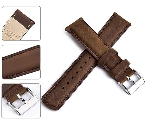 Ritche Genuine 24mm Leather Watch Band Classic Vintage Quick Realease Watch Bands for Men Women Compatible with Timex Expedition Fossil Seiko Saddle Brown Watch Strap — view 3