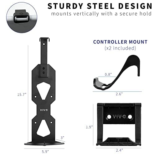 VIVO Steel Wall Mount Bracket Designed for PS5 Gaming Console, Vertical Display for PlayStation 5, Open Design, 2 Controller Mounts, Black, MOUNT-PS5B — view 2