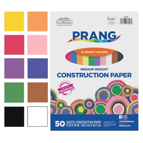 Prang (Formerly SunWorks) Construction Paper, 10 Assorted Colors, 12" x 18", 50 Sheets
