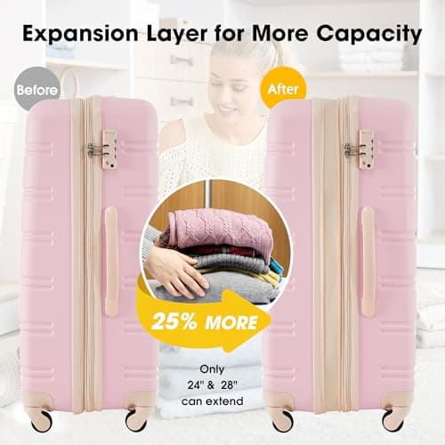 Merax Luggage sets of 2 Piece 20 24 IN Carry on Luggage Hard Case White Pink Luggage Expandable Checked Luggage Suitcase Set with Wheels — view 3