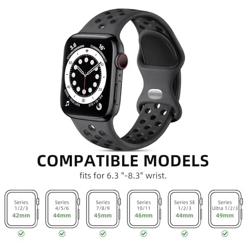 Lerobo Compatible with Apple Watch Band 44mm 45mm Series 10 11 46mm 42mm 49mm Men Women,Soft Silicone Breathable Sport Band Compatible for Apple Watch Ultra SE 3 2 for iWatch Series 9 8 7 6 5 4 3 Black — view 5