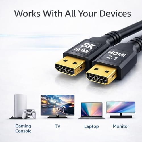 8K HDMI Cable 6.6FT | Certified Ultra High Speed | HDMI 2.1 Cord | 48Gbps | 8K@60Hz | 4K@120Hz | eARC/ARC | Extra Thin Flexible | Gaming & Home Cinema | Compatible with PS5, Apple TV, Laptop Projector — view 2
