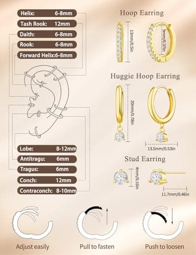 Freekiss Gold Stud Earrings for Women, Dainty Earring Set Simple Tiny 14K Gold Filled CZ Hypoallergenic Huggie Dangle Hoop Earrings Fashion Jewelry for Women Trendy Gifts — view 4