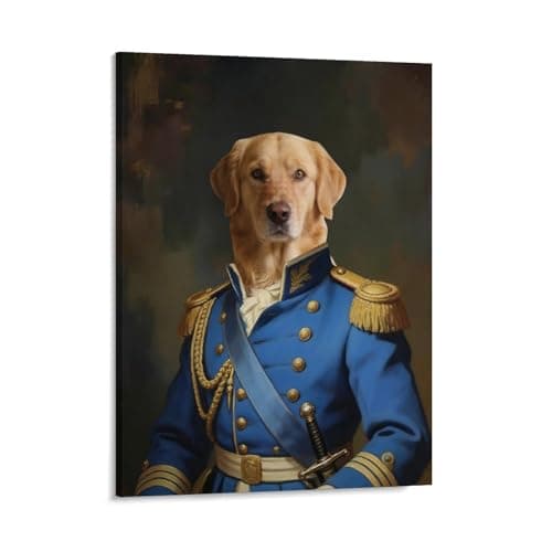 Personalized Naval Officer Pet Portrait from Photo Custom Renaissance Style Military Commander Dog Canvas Art Print, Wall Art for Home Decor, Living Room, Bedroom & Home Office Gifts for Pet Lovers