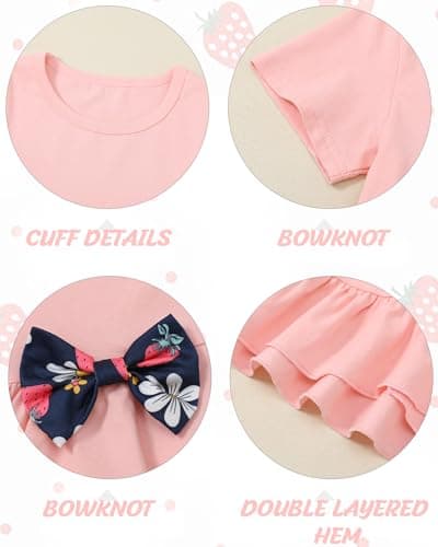 SOLOYEE Toddler Girl Clothes 3T 4T Girls Outfit, Short Sleeve Ruffle Top with Bowknot + Floral Print Capri Pants 2Pcs Spring Summer Clothing Set — view 3