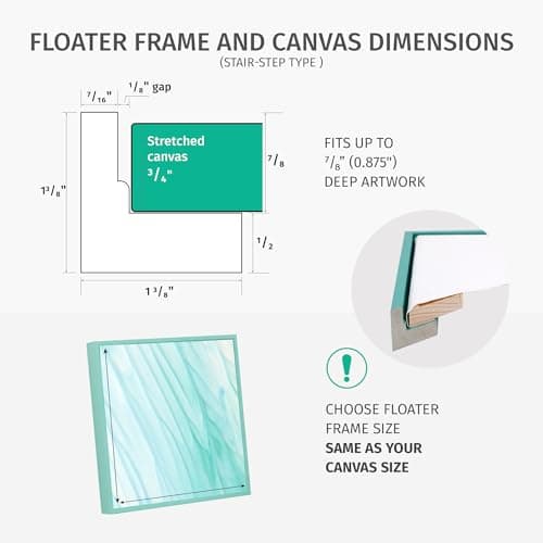 PIXY CANVAS Floater Frame 12x12 for 3/4 (0.75) inch Deep Canvas Paintings/Canvas Prints/Wood Canvas Panels/Wall Art/Wall Decor/Home Decor/Artwork (Brass Gold, 12 x 12 inch, Square) — view 3