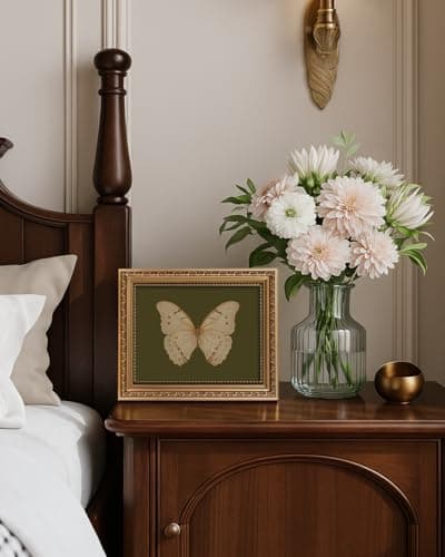 ARPEOTCY Vintage Gold Framed Wall Art, Classical White Butterfly Paintings, 8x10 inch Small Moody Green Canvas Prints with Antique Picture Frame, Victorian Wall Decor for Gallery Living Room Shelf — view 2