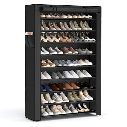 SONGMICS 10-Tier Shoe Rack, Shoe Storage Organizer Cabinet, Black URXJ36H