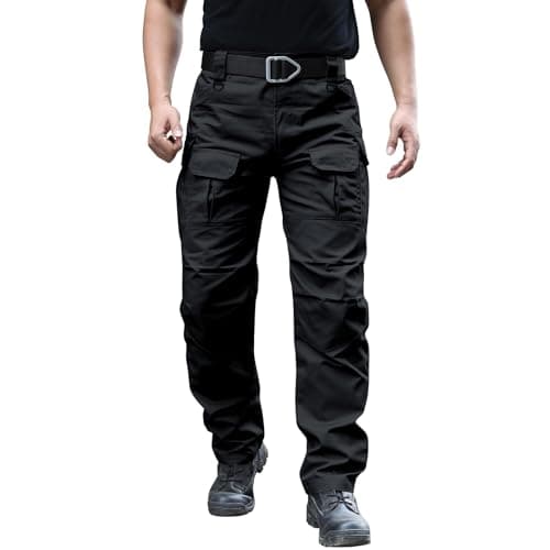 Hiwise Men's Stretch Tactical Pants Water Resistant Ripstop Cargo Pants Outdoor Lightweight EDC Work Hiking Pants (Black, 34WX32L) — view 2
