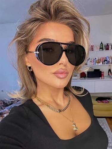 GUVIVI Retro Gold Aviator Sunglasses for Women Men, 2026 Metal Oversized 70s Aviators Black Vacation Beach Sun Glasses — view 5
