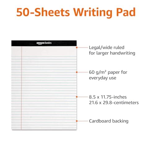 Amazon Basics Wide Ruled Lined Writing Note Pads, 8.5 inch x 11.75 inch, White, 12 Count (12 Pack of 50) — view 3
