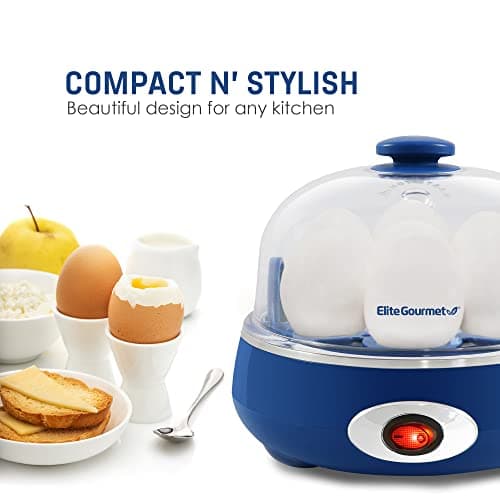 Elite Gourmet EGC322CBL Easy Egg Cooker Electric 7-Egg Capacity, Soft, Medium, Hard-Boiled Egg Cooker with Auto Shut-Off, Measuring Cup Included, BPA Free, Classic Blue — view 3