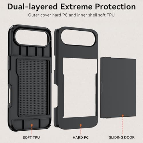 Qinmay Compatible with iPhone 17 Air Case Wallet,Built-in Card Holder, Heavy Duty Protective Dual Layer Shockproof Hidden Card Slot Slim Wallet Phone Cover for iPhone 17 Air，Black — view 6