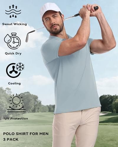 KUYIGO 3 Pack Mens Polo Shirts Quick Dry Moisture Wicking Golf Shirt,M — view 3