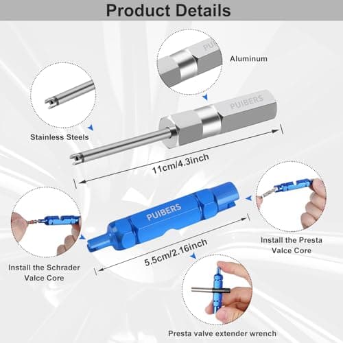 PUIBERS Tire Valve Stem Removal Tool Kit 2PCS,Presta Valve Core and Stainless Steel Schrader Stem Removal Tools, Car and Bike Valves Core Stem Puller Repair Kit — view 2