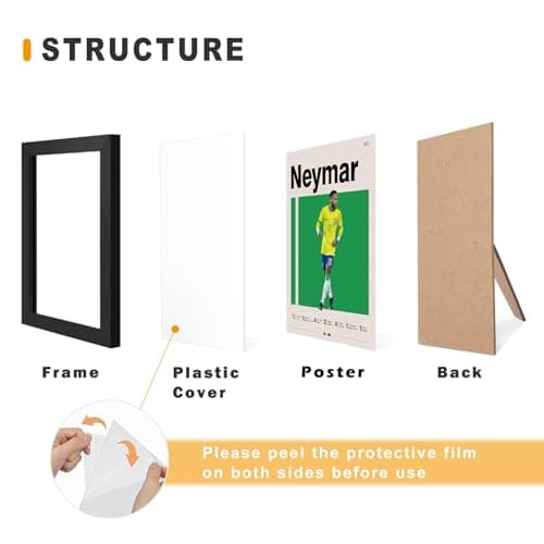 Soccer Posters 8x10 Inch Framed Canvas Prints Set of 4 - Messi, Ronaldo, Mbape And Neymar Famous Football Superstar Poster Sports Decor for Boys Bedroom Wall Art — view 5