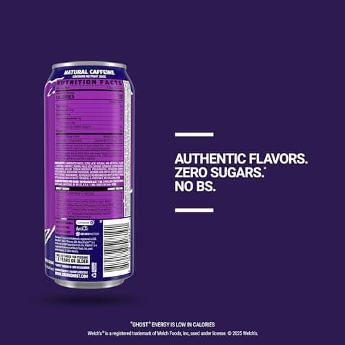 GHOST Energy Drink - 12-Pack, Welch's Grape, 16oz Cans - Energy & Focus & No Artificial Colors - 200mg of Natural Caffeine, L-Carnitine & Taurine - Gluten-Free & Vegan — view 2