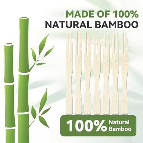 100PCS Cocktail Picks, Fancy Forks for Appetizers, Decorative Skewers for Appetizers Drinks Party Fruit, 3.5 Inch Long Wooden Bamboo Food Forks Charcuterie Boards Accessories — view 5