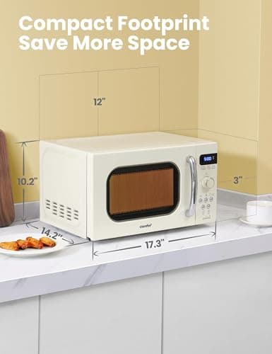 COMFEE' Retro Small Microwave Oven With Compact Size, 9 Preset Menus, Position-Memory Turntable, Mute Function, Countertop Microwave Perfect For Small Spaces, 0.7 Cu Ft/700W, Cream, AM720C2RA-A — view 4