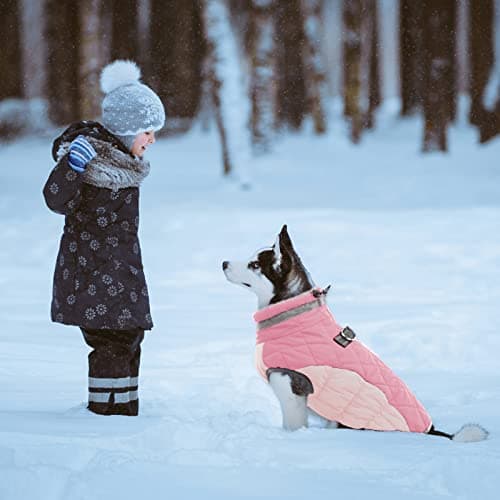 Lelepet Dog Coat Warm Dog Winter Coat Waterproof Dogs Jacket with Harness Built in Reflective Pet Fleece Vest Zip-Up Cold Weather Coats for Medium Dogs Turtleneck & Windproof Coats Dachshund Pink M — view 5