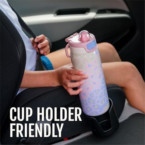 Ello Pop & Fill 18oz Stainless Steel Kids Water Bottle with Quick Fill Lid | Vacuum Insulated BPA Free Bottle with Leak Proof Straw and Chug Lid, Dishwasher Safe, Gift For Kids Teens, Cheetah — view 5