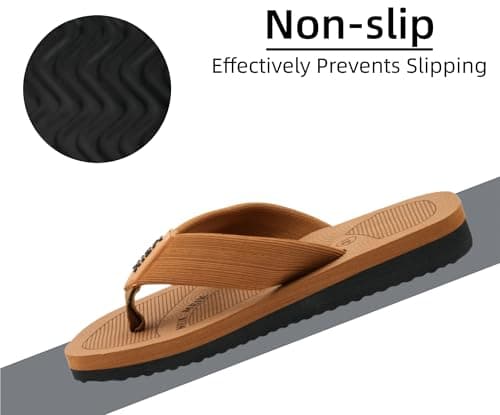 Meik Mangni Kids Boys Girls Flip Flops Comfortable Cushion Thong Sandals Lightweight Slip Resistant Sandals Summer Durable Quick Dry Slide Shower Shoes for Beach Swim Pool, Brown 4 Big Kid — view 3