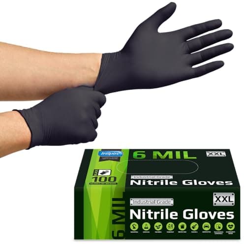 Inspire Black Nitrile Gloves HEAVY DUTY 6 Mil Nitrile Chemical Resistant Medical Cooking Cleaning Disposable Black Gloves — view 6