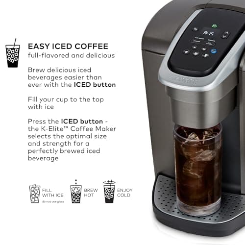 Keurig K-Elite Single Serve K-Cup Pod Coffee Maker, with Strength and Temperature Control, Iced Coffee Capability, 8 to 12oz Brew Size, Programmable, Brushed Slate — view 4
