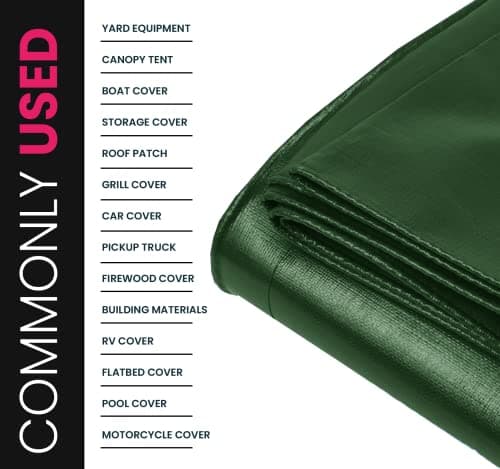 PROTARP Extreme Heavy Duty 22 Mil Tarp Cover, Waterproof, UV Resistant, Rip and Tear Proof, Poly Tarpaulin with Reinforced Edges for Roof, Camping, Patio, Pool, Boat. (Green/Black 12′ X 20′) — view 4