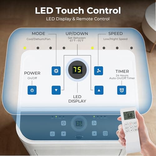 Havato 8,000 BTU Portable Air Conditioner with Cooling Dehumidifier Fan, Cools Room up to 350 sq ft, 3-in-1 AC Unit with Remote & Touch, 2 Speeds, 24H Timer, LED Display, Includes Window Kit, White — view 4